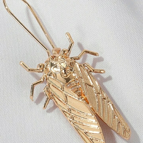 Gold Cicada Drop Earrings - Picture 3 of 3